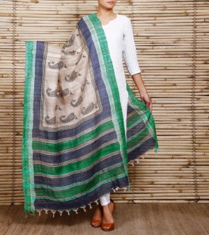 Bhagalpuri Pure Tussar Silk Dupatta, Technics : Handloom