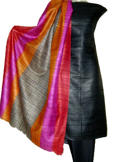 Printed Ethnic Tussar Silk Dupatta, Technics : Handloom