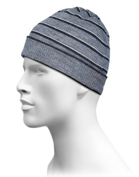 100% Acrylic Knitted Grey stripes beanie cap, Style : Character