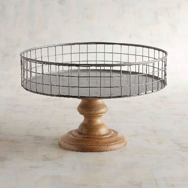 Round Metal Wire & Wood Cake Stand, for Hotel, Restaurant, Bar, Pattern : Plain