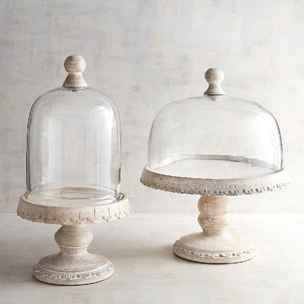 Wooden Cake Stands with Glass Domes