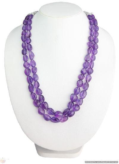 Amethyst Smooth Unusual Tumble Beads Necklace, Color : Purple