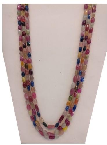 Gemstone Faceted Patsan Cut Tumble Stone Beads 3 Strings Necklace