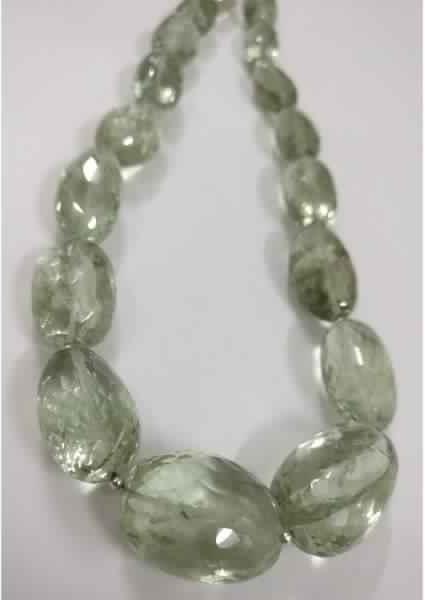 GREEN AMETHYST GEMSTONE FACETED MACHINE CUT TUMBLE BEADS NECKLACE