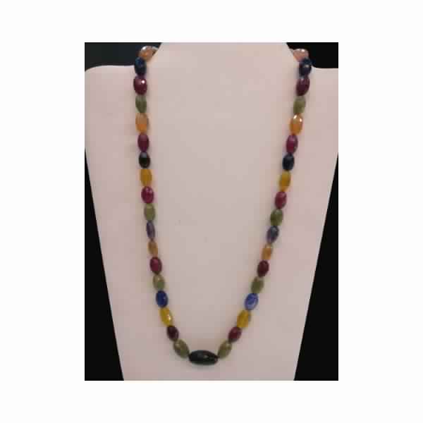 Natural Multi Sapphire Glass Filled Gemstone Beads Necklace