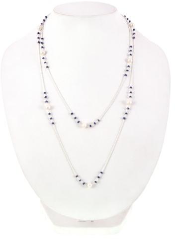 SAPPHIRE PEARL ROSARY STYLE STERLING SILVER NECKLACE