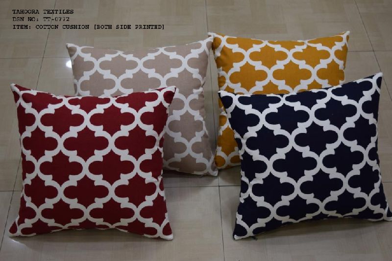 Square Printed Cotton Cushion, for Home, Office, Etc.