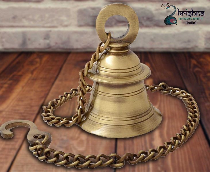 Brass Temple Hanging Bell With Chain, Style : Antique, Feature