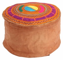 Moroccan style leather pouf handmade embroidery natural brown pouf ottoman