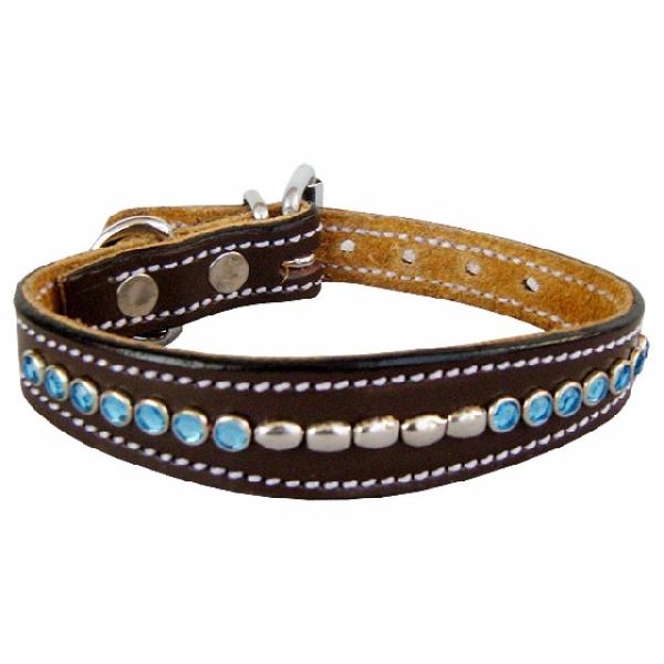 Gemstones Leather Dogs Collar