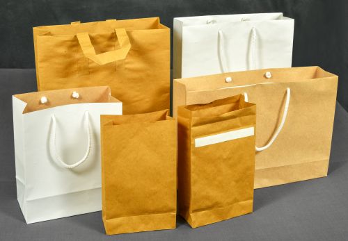 White and Brown Paper Shopping Bags, Size : 14x12inch