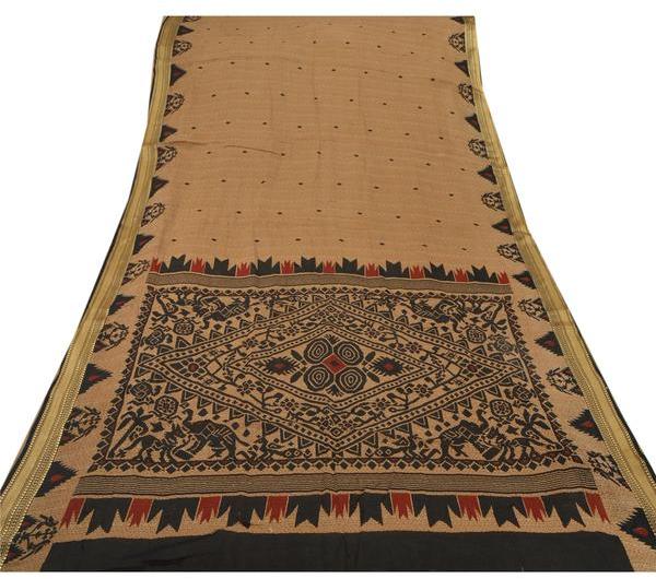 100% pure cotton brown saree printed sari craft decor fabric