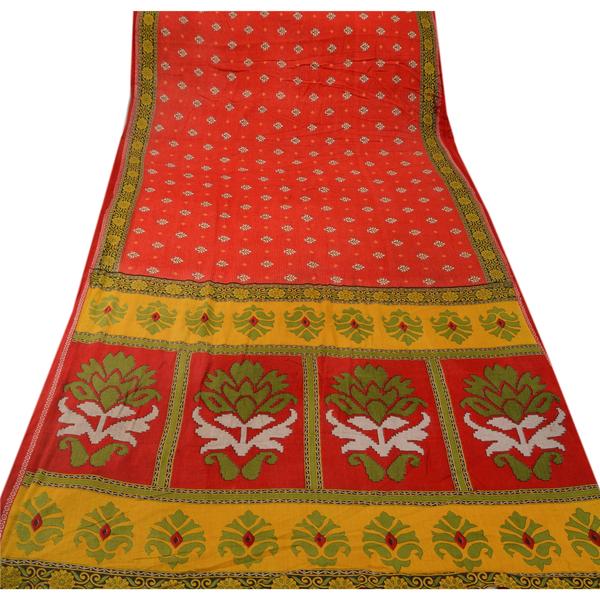 100% pure cotton cultural saree red printed sari craft fabric