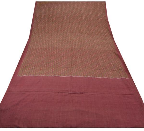 100% pure cotton ethnic saree brown printed sari craft fabric