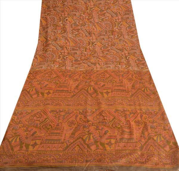 Antique vintage 100% pure silk saree multi color printed sari craft fabric