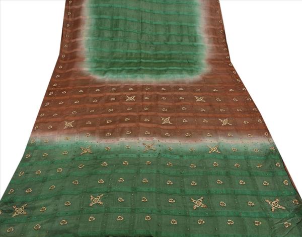 Hand Beaded Fabric Silk Saree, Color : Green