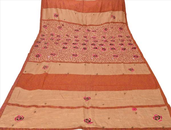Sanskriti vintage dupatta long stole pure silk brown hijab hand beaded wrap veil