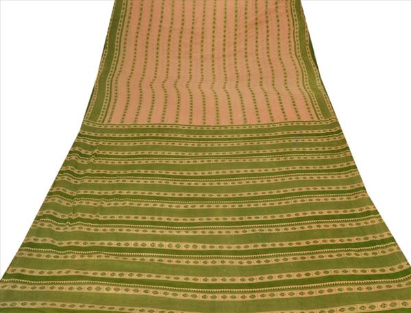 Sanskriti vintage indian 100% pure cotton saree green printed sari fabric