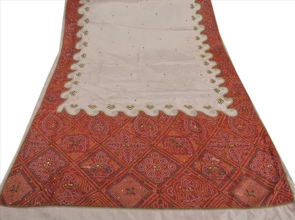 Sanskriti vintage indian art silk saree hand beaded cream fabric cultural sari