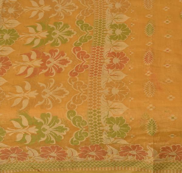 Sanskriti vintage indian saree pure cotton woven cream craft fabric ethnic sari