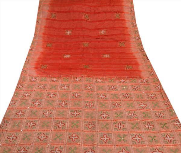 Silk hand embroidered craft fabric cultural sari