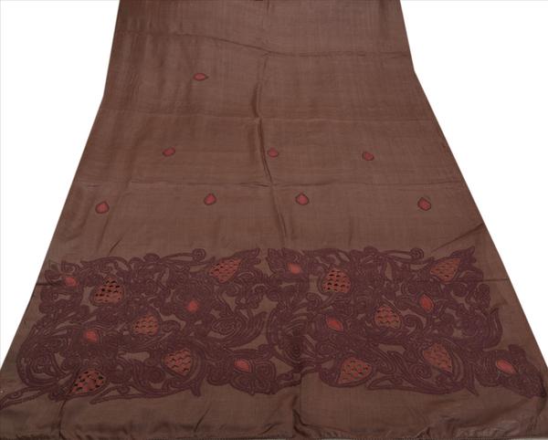 Vintage Indian Saree 100% Pure Cotton Embroidered Woven Cream Craft Fabric Sari