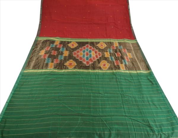 Vintage indian saree hand woven patola sari fabric pure cotton green maroon