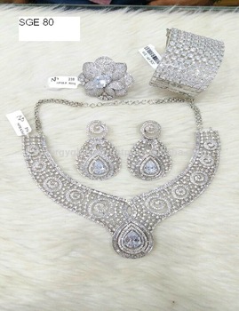 Women Handmade american diamond combo necklace set