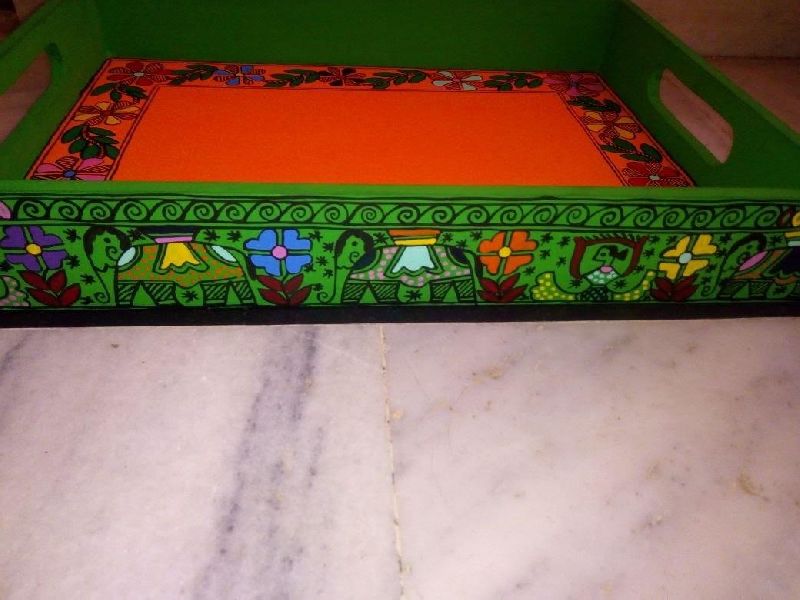 madhubani handpainted wooden tray