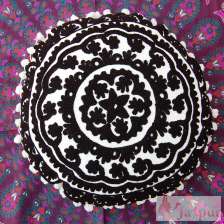 Black Woolen Embroidered Suzani Cushion Cover-Craft Jaipur