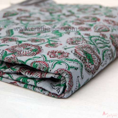 Block Printed Indian Natural Cotton Dressmaking Floral Fabric