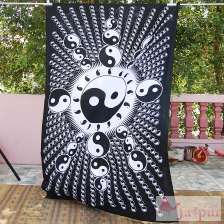 Chinese Yin Yang Black And White Indian Tapestry Wall Hanging-Craft Jaipur