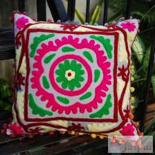 Embroidered Pillow Cases Suzani Cushion Cover Square-Craft Jaipur