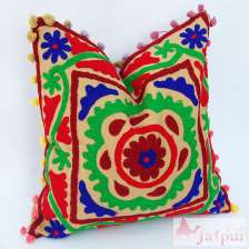 Ethnic Square Suzani Cushion Cover Vintage Embroidery-Craft Jaipur