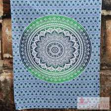 Green Ombre Mandala Bedspread, Cotton Boho Twin Tapestry-Craft Jaipur
