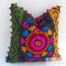 Handmade Suzani Pillow Cover Woolen Embroidery Cushion-Craft Jaipur