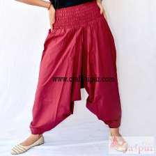 Maroon Cotton Trouser Afghani Yoga Harem Pants For Women-Craft Jaipur