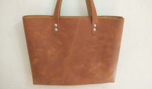 Genuine Leather shopping tote bag, Color : Tan Colour