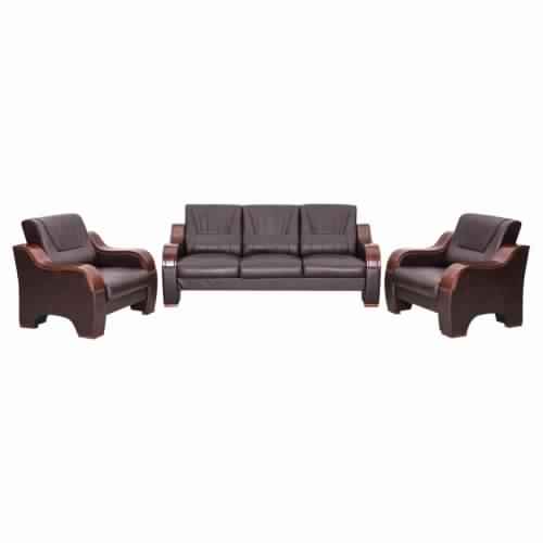 Copperfiled Solid Wood Five Seater Sofa Set 3 1 1 (Brown)