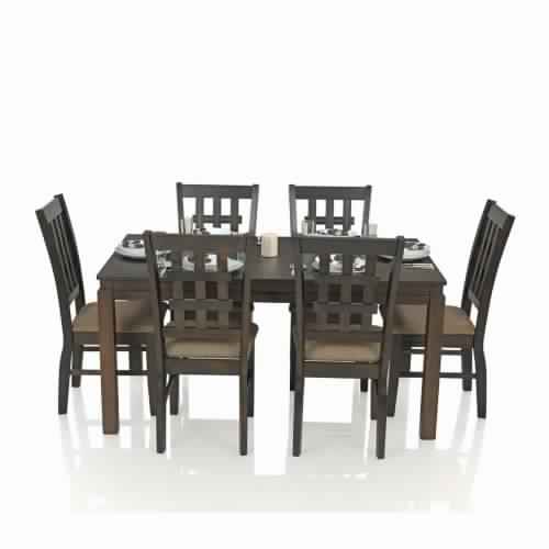 Daisy Six Seater Solid Wood Dining Table Set (Walnut)