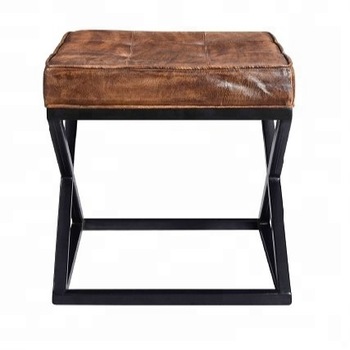 INDUSTRIAL LEATHER TOP IRON STOOL