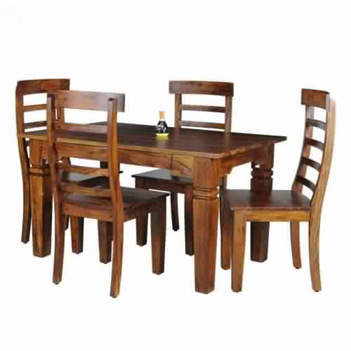 Odyssey Solid Wood Four Seater Dining Table Set (Honey Finish, Brown)