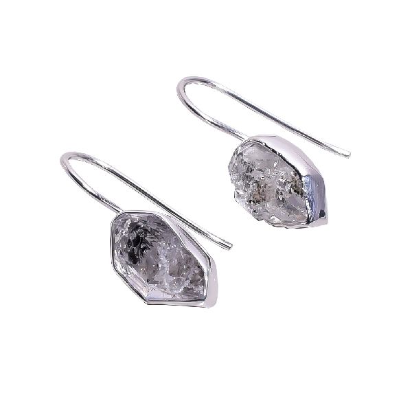 Black Shade Herkimer Diamond Raw Gemstone 925 Sterling Silver Earrings