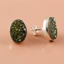 925 Sterling Silver Druzy Gemstone Stud Earrings
