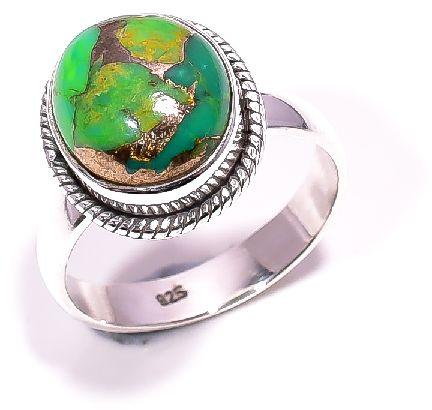 Green Copper Turquoise Gemstone 925 Sterling Silver Ring Size 7