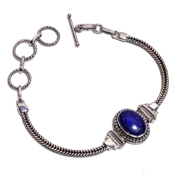 Lapis Gemstone 925 Sterling Silver Bracelet, Gender : Children's, Men's, Unisex, Women's
