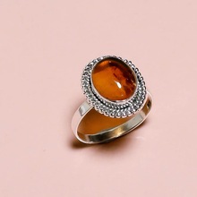 Natural Amber Silver Ring, Gender : Women's