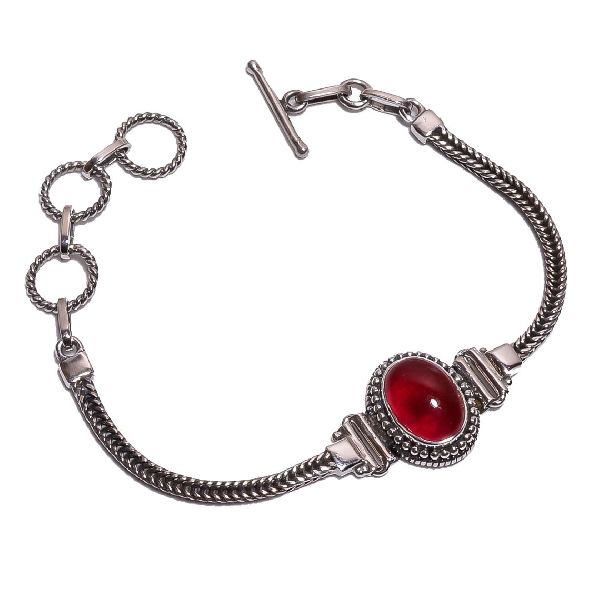 Red Jade Gemstone 925 Sterling Silver Bracelet