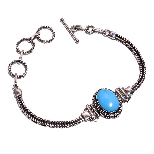 Sleeping Beauty Turquoise Gemstone 925 Sterling Silver Bracelet