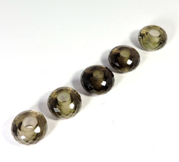 Roundel Smokey Quartz European Big Hole Beads, Size : 14x8mm